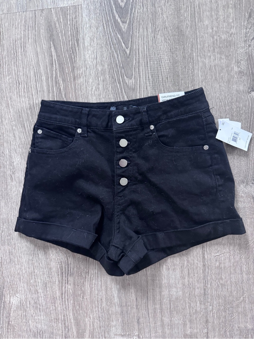 Volcom Black High-Rise Button-Fly Jean Shorts